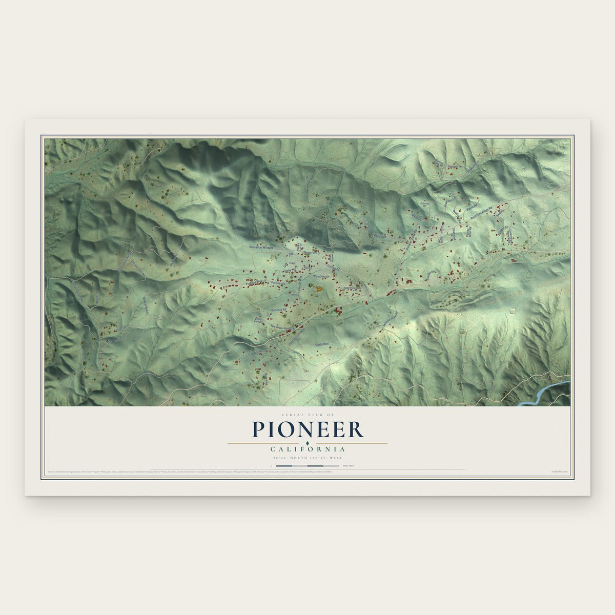 Pioneer, California map print, the full design
