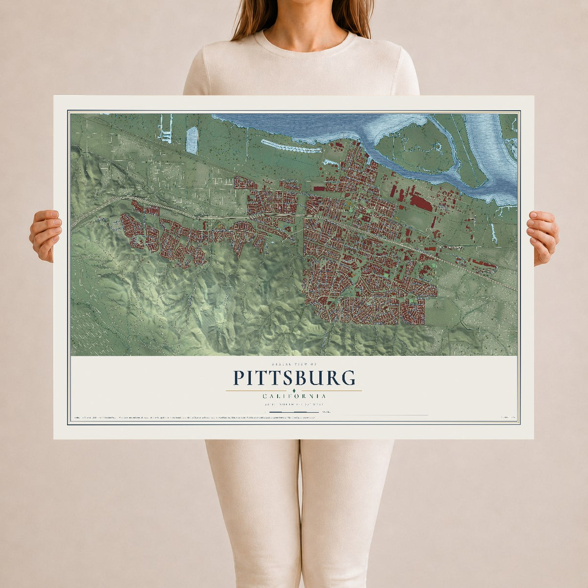 Map of Pittsburg, California, 24 x 36 inch unframed archival matte print