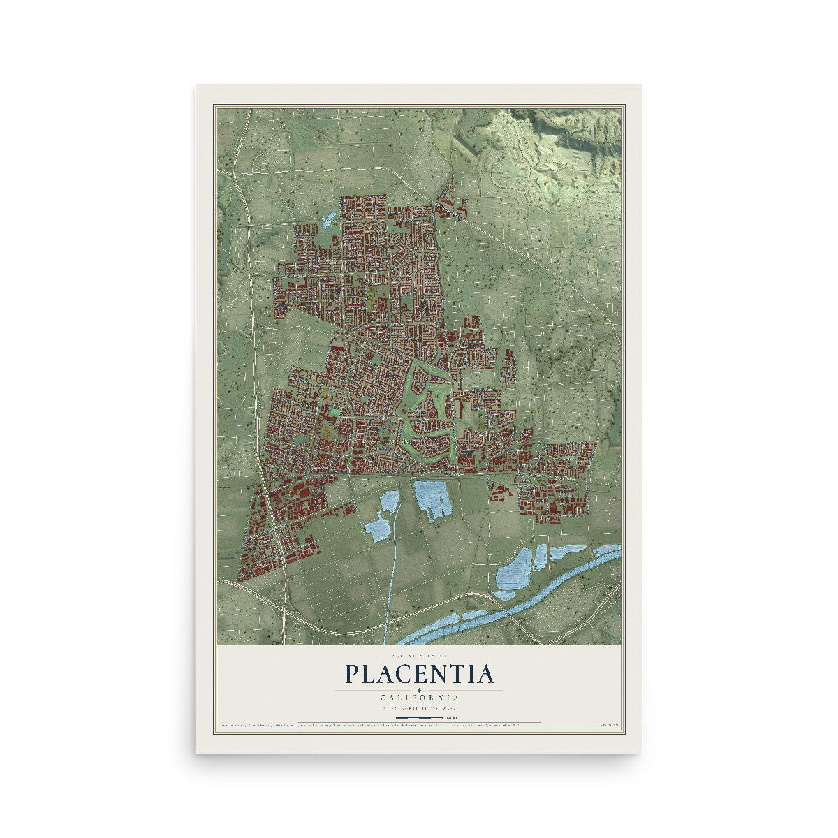 Map of Placentia, California, 12 x 18 inch unframed archival matte print