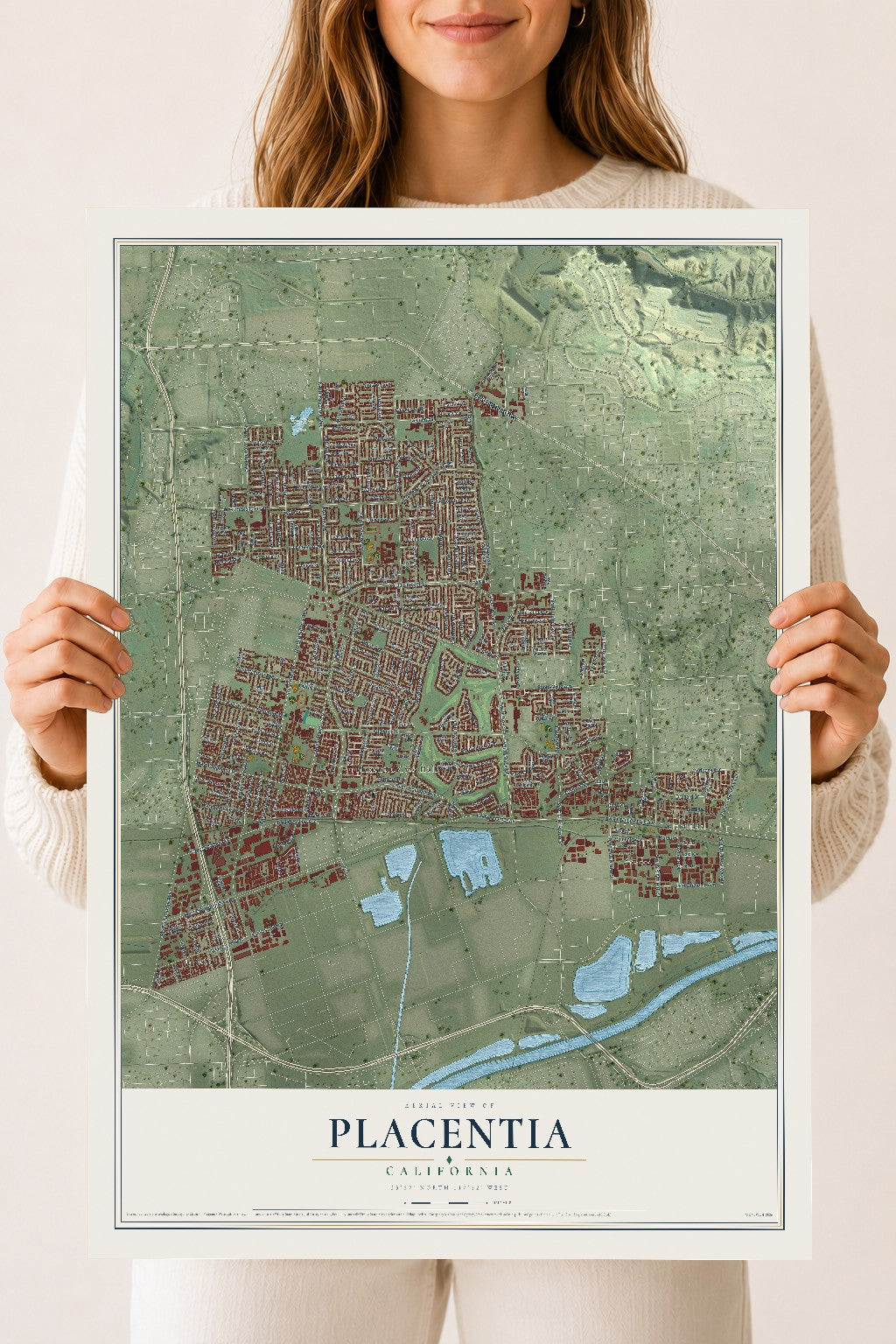 Map of Placentia, California, 18 x 24 inch unframed archival matte print
