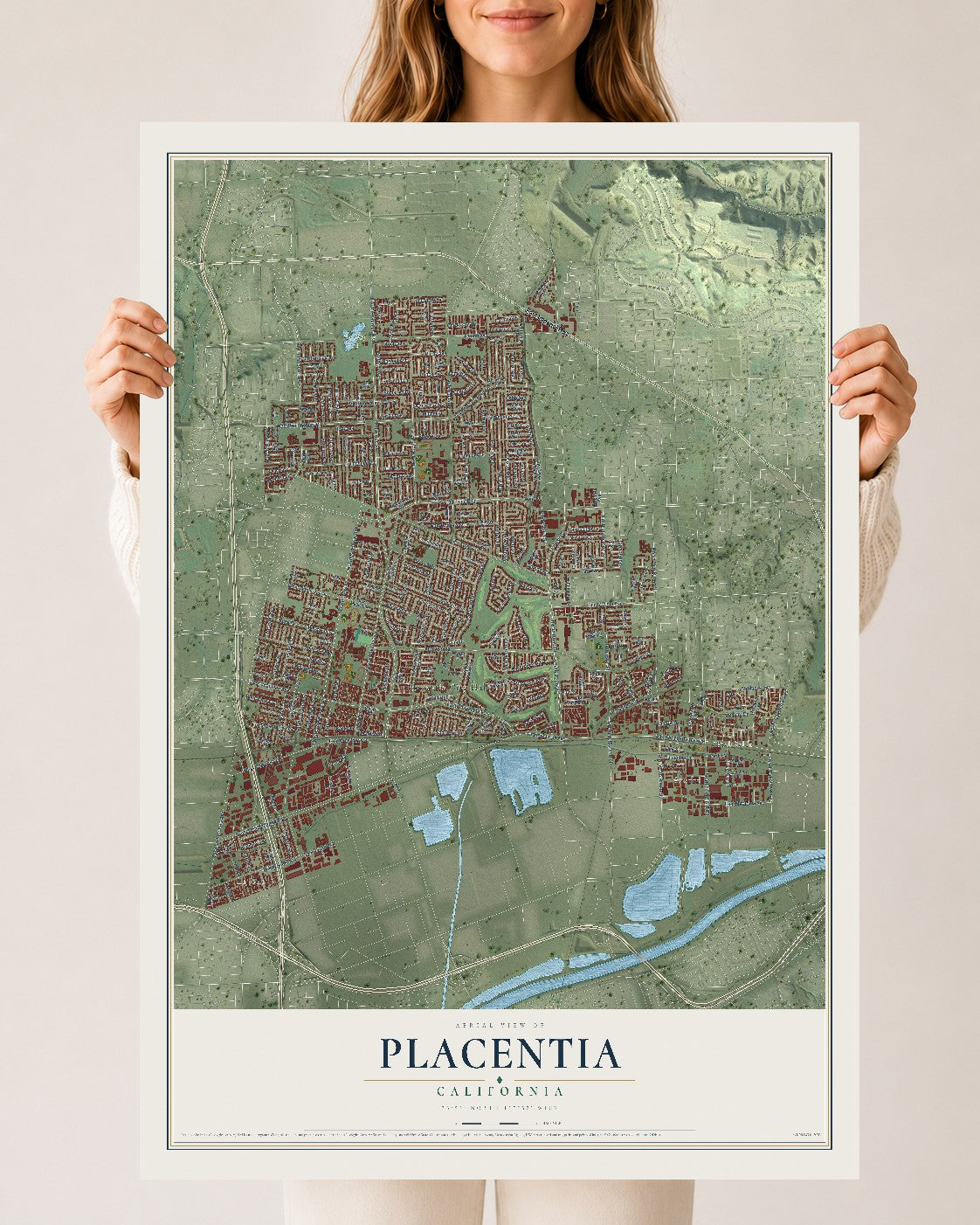 Map of Placentia, California, 24 x 36 inch unframed archival matte print