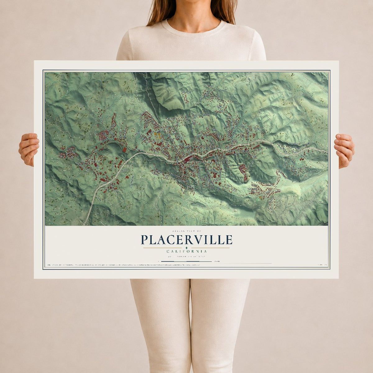 Map of Placerville, California, 24 x 36 inch unframed archival matte print