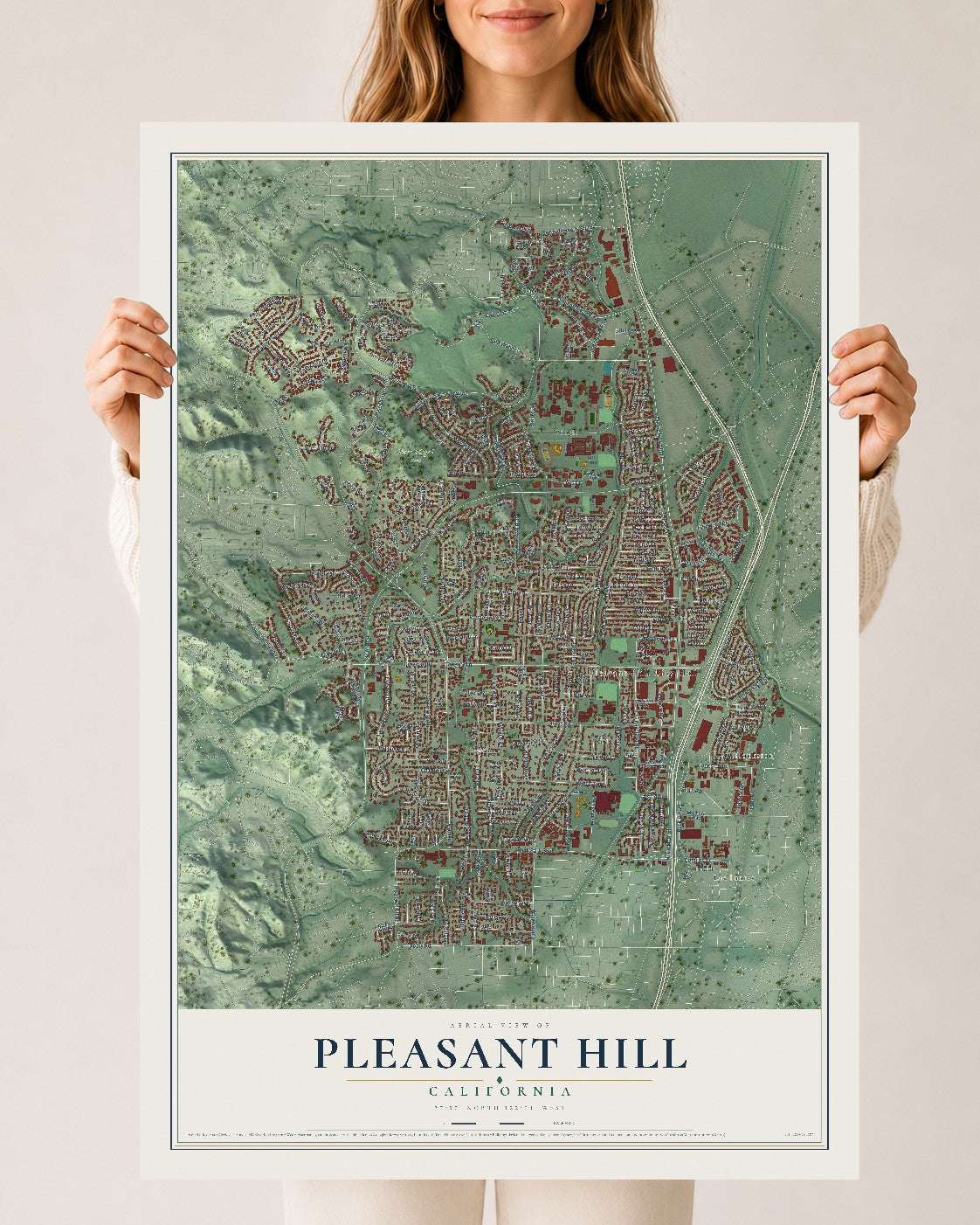 Map of Pleasant Hill, California, 24 x 36 inch unframed archival matte print