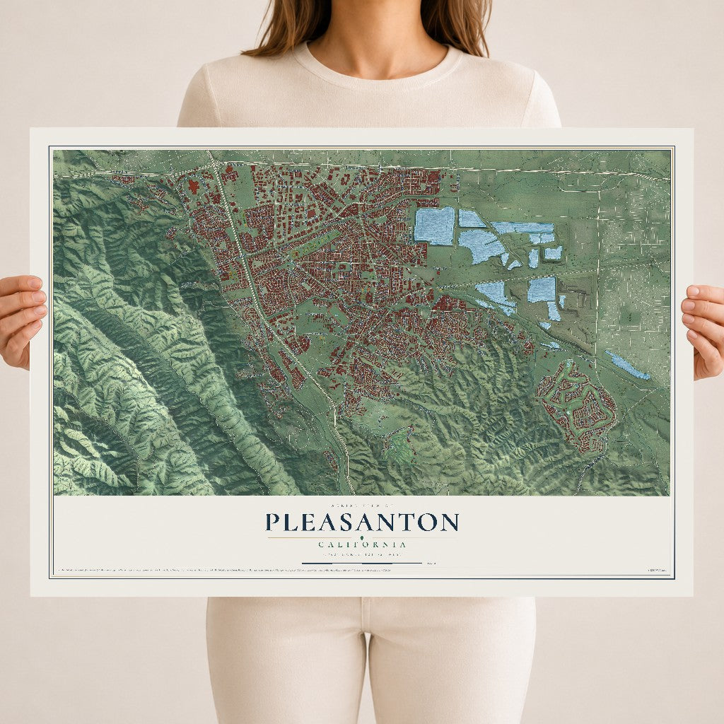 Map of Pleasanton, California, 18 x 24 inch unframed archival matte print