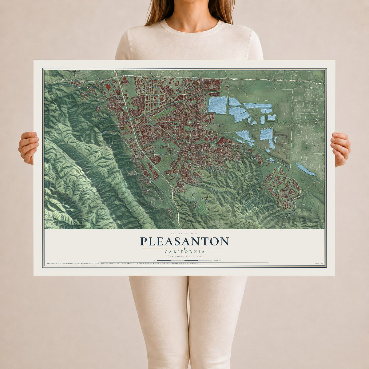 Map of Pleasanton, California, 24 x 36 inch unframed archival matte print