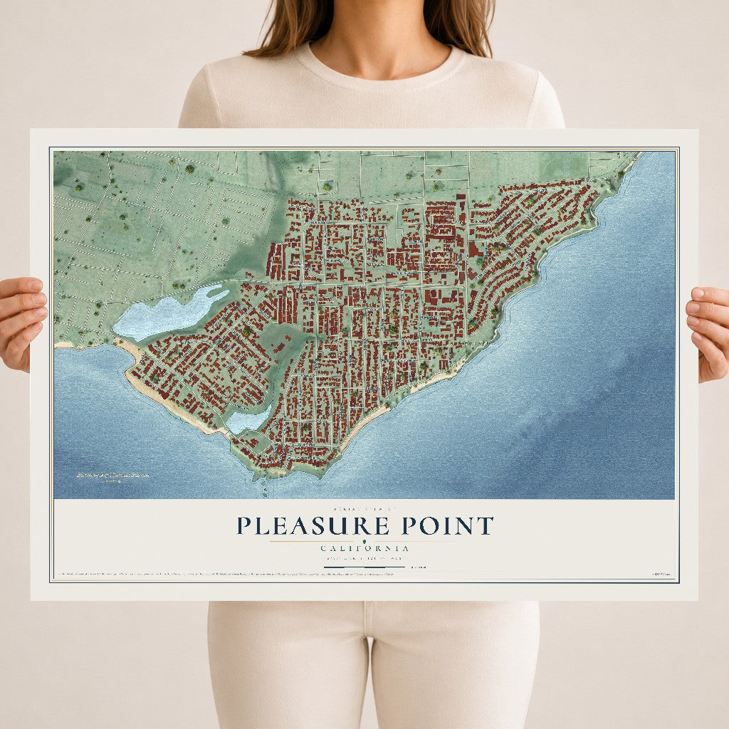 Map of Pleasure Point, California, 18 x 24 inch unframed archival matte print