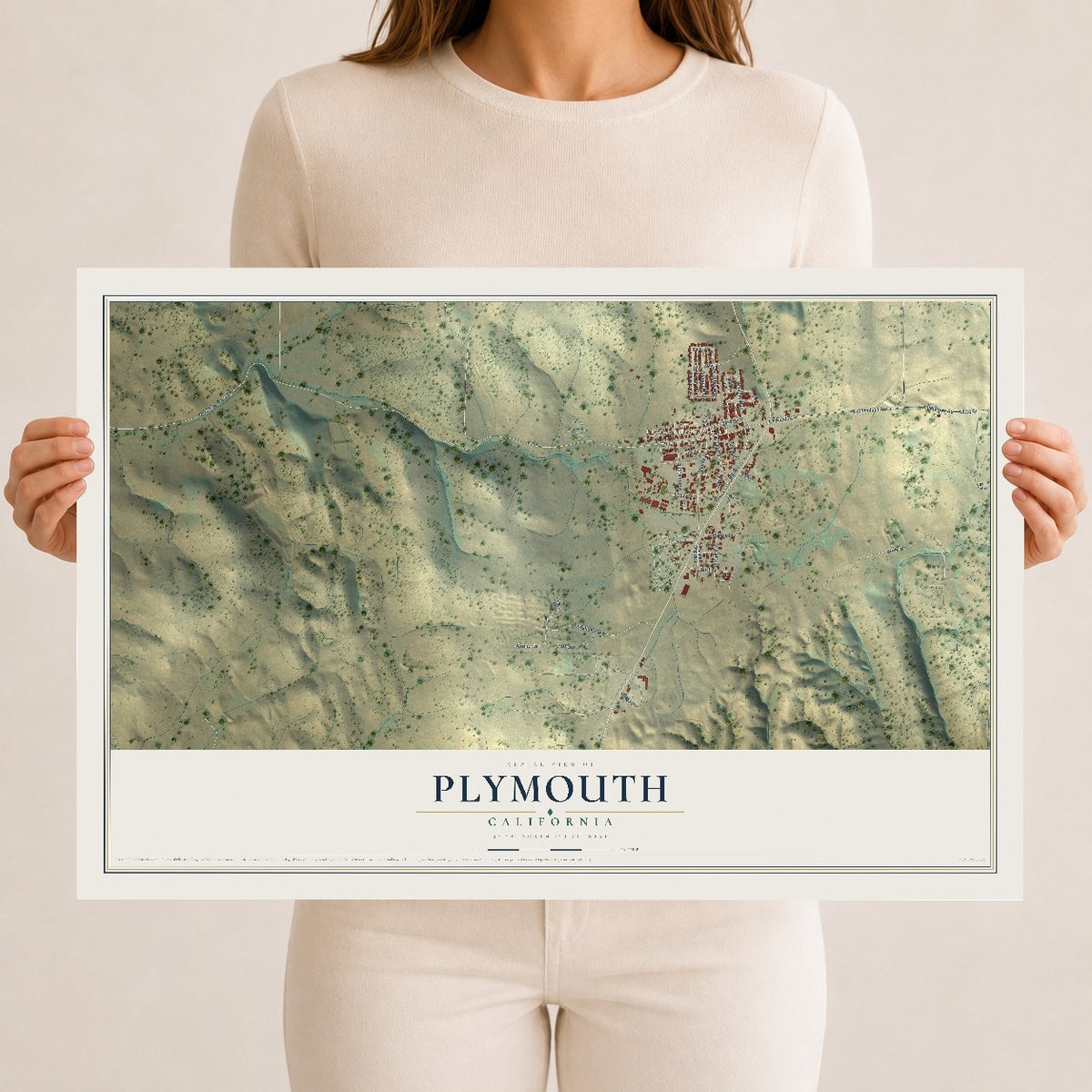 Map of Plymouth, California, 12 x 18 inch unframed archival matte print