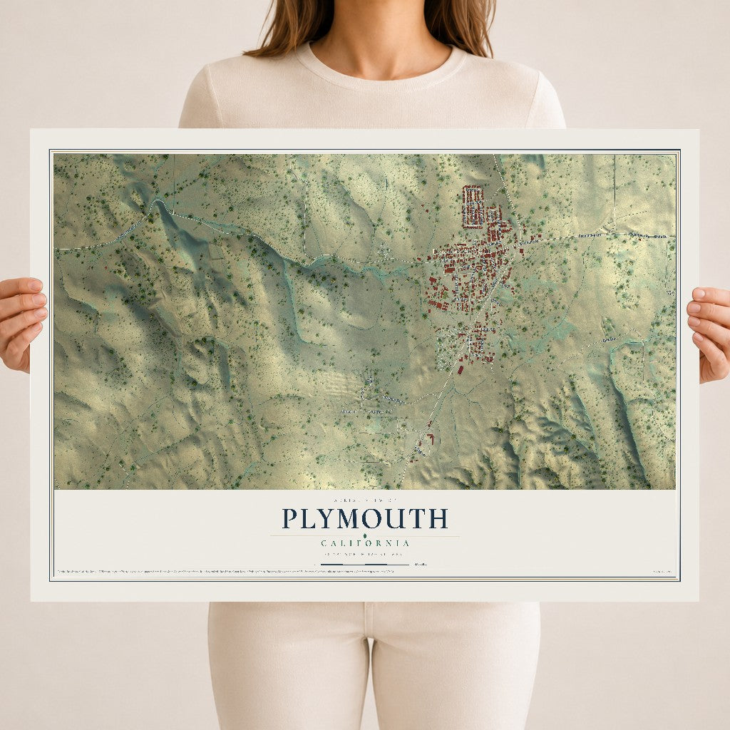 Map of Plymouth, California, 18 x 24 inch unframed archival matte print