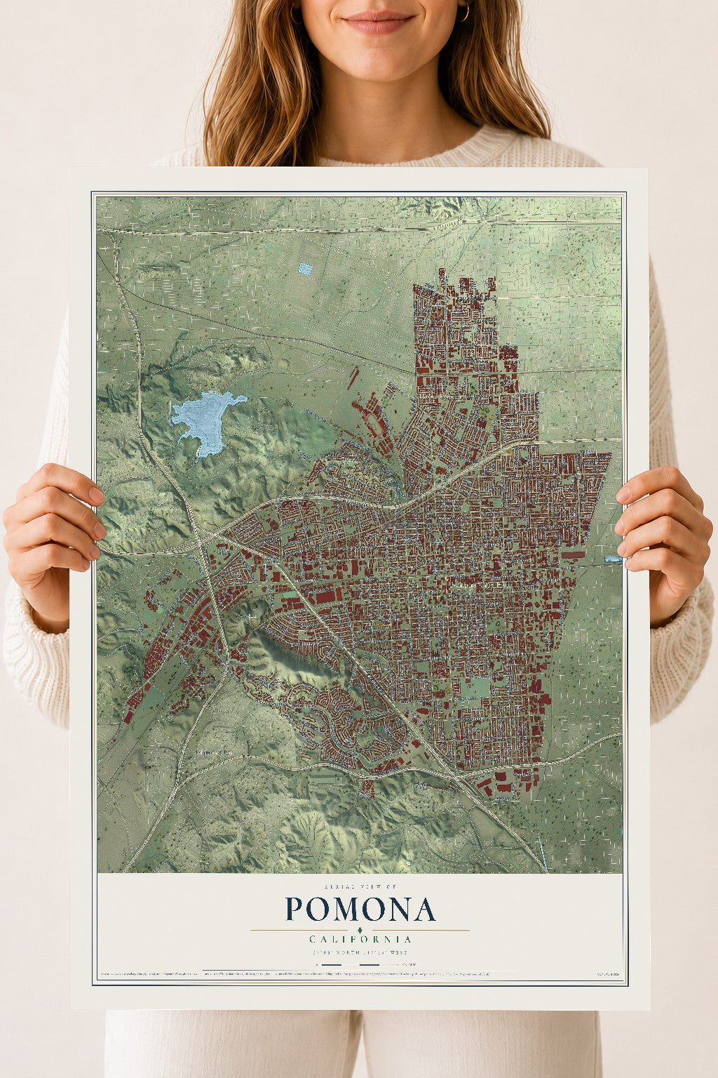 Map of Pomona, California, 18 x 24 inch unframed archival matte print