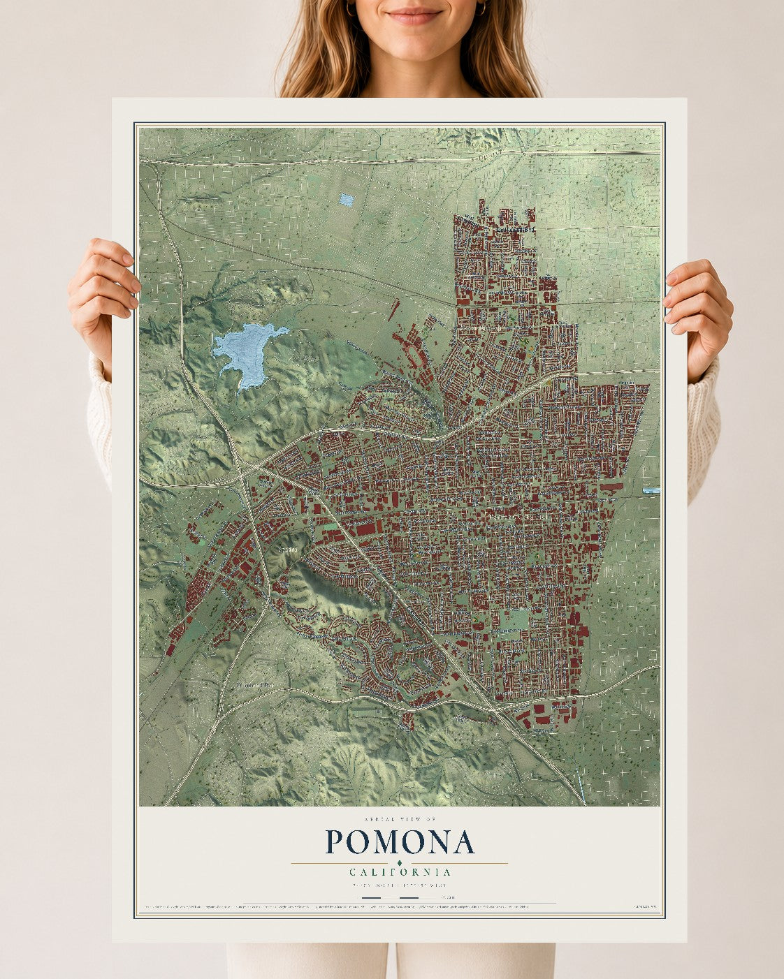Map of Pomona, California, 24 x 36 inch unframed archival matte print