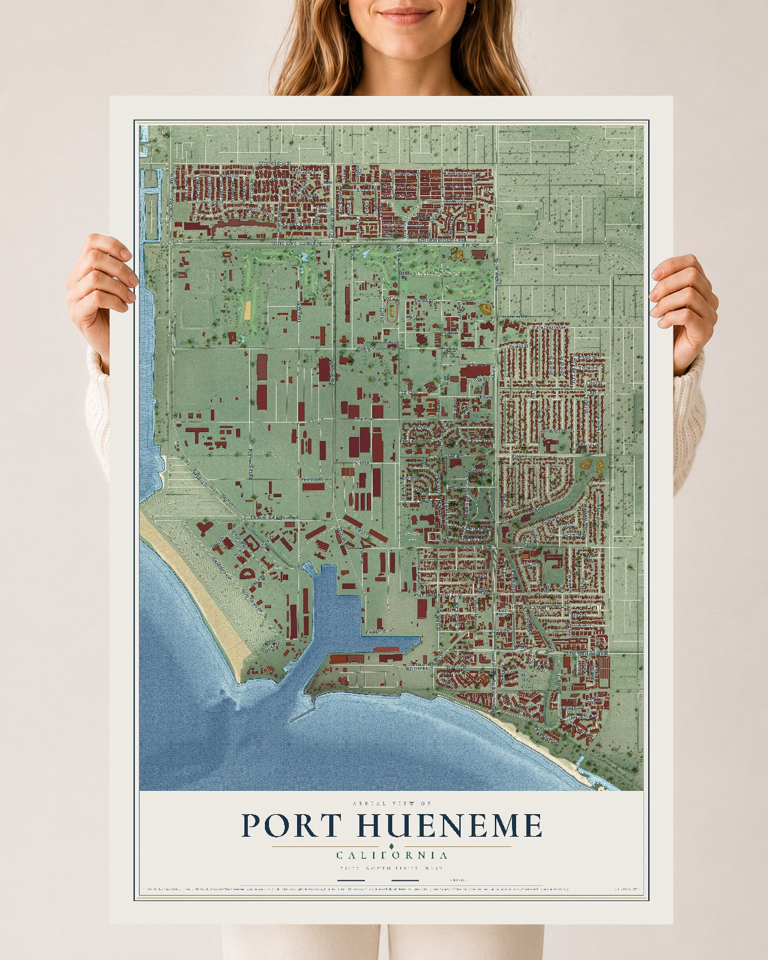 Map of Port Hueneme, California, 24 x 36 inch unframed archival matte print
