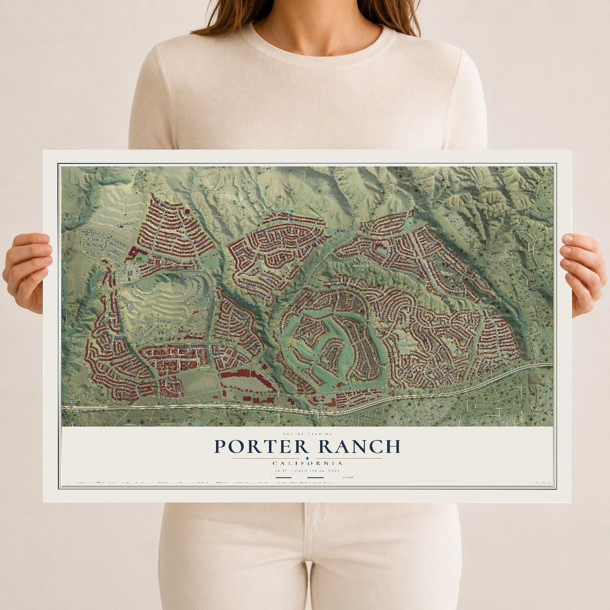 Map of Porter Ranch, California, 12 x 18 inch unframed archival matte print
