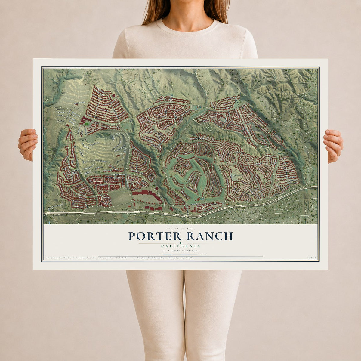 Map of Porter Ranch, California, 24 x 36 inch unframed archival matte print