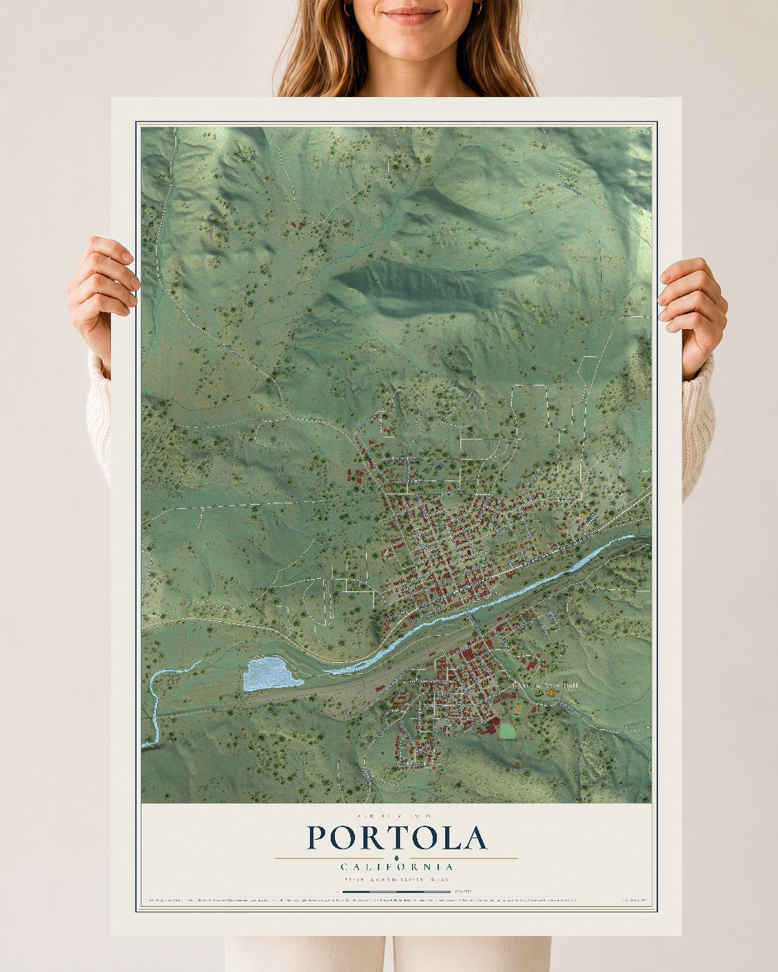 Map of Portola, California, 24 x 36 inch unframed archival matte print