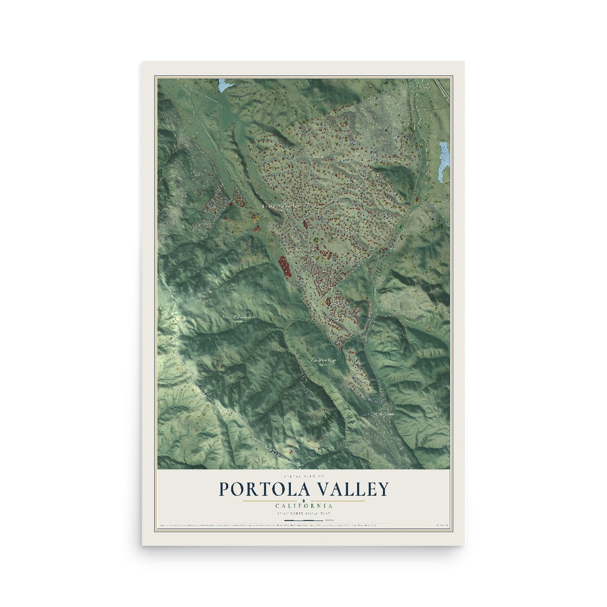 Map of Portola Valley, California, 12 x 18 inch unframed archival matte print
