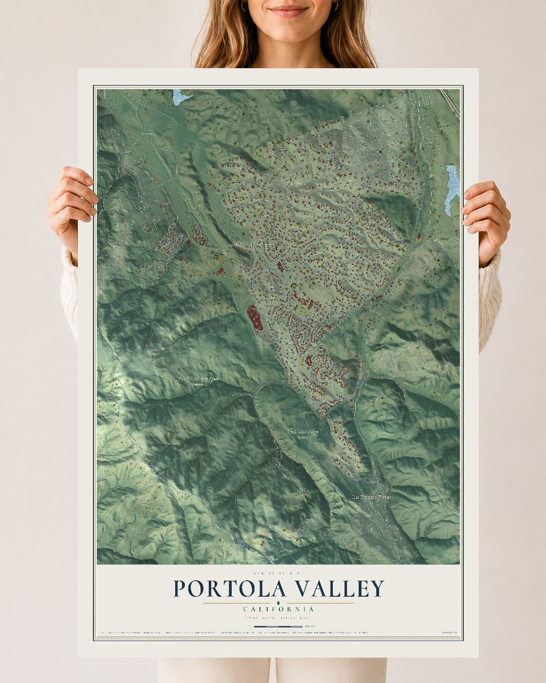 Map of Portola Valley, California, 24 x 36 inch unframed archival matte print