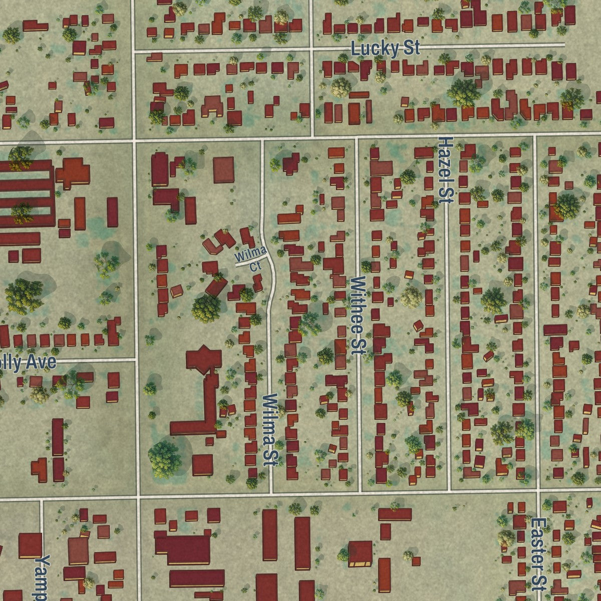 Close-up of the map of Potomac Park, California print showing street and building detail