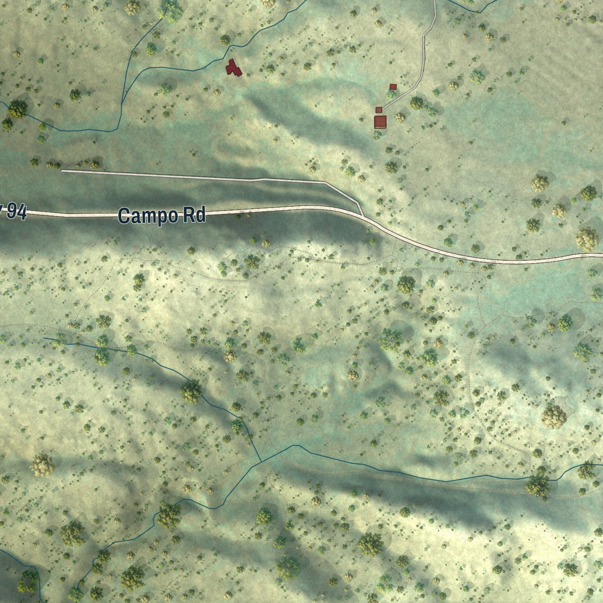 Close-up of the map of Potrero, California print showing street and building detail