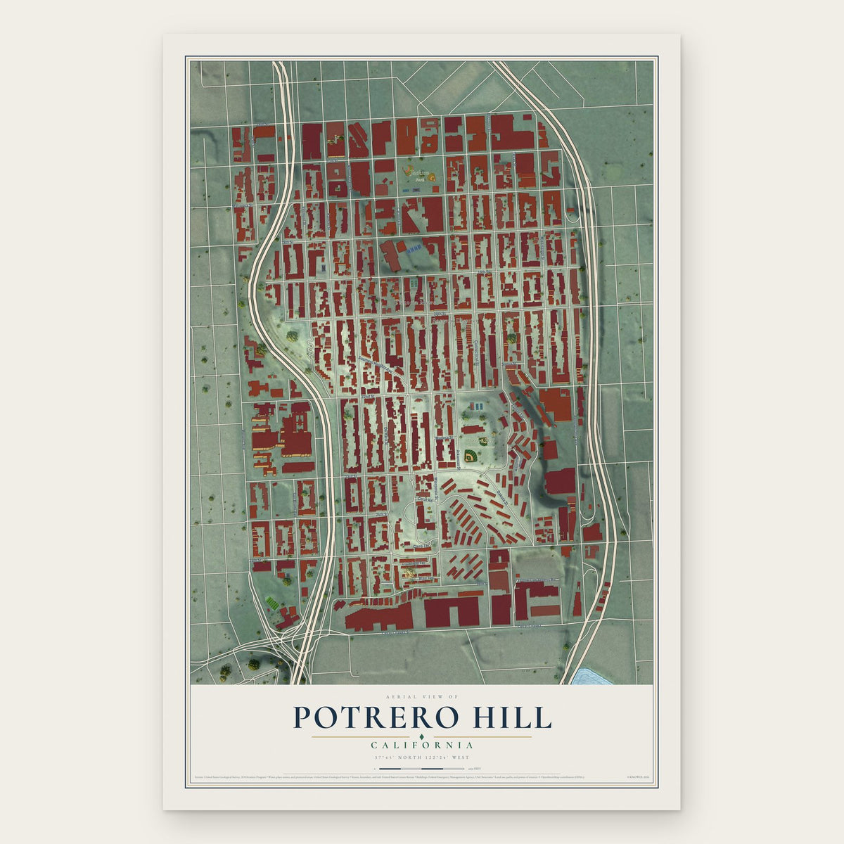 Potrero Hill, California map print, the full design