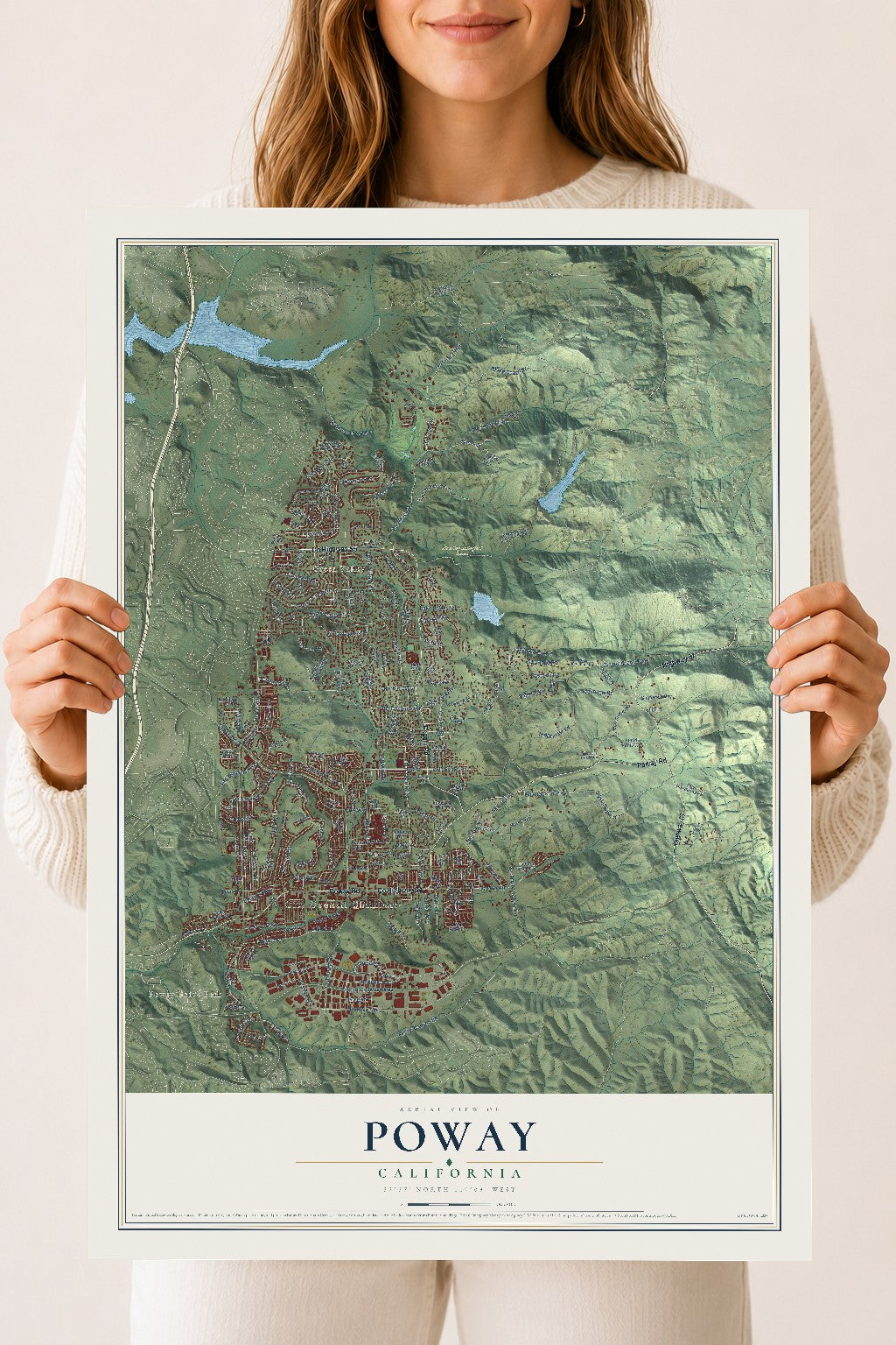Map of Poway, California, 18 x 24 inch unframed archival matte print
