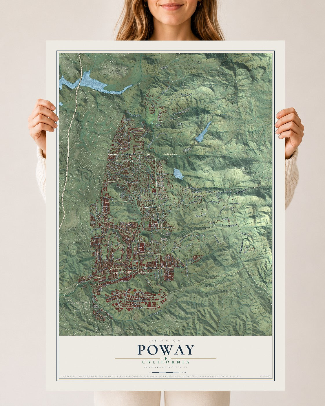 Map of Poway, California, 24 x 36 inch unframed archival matte print