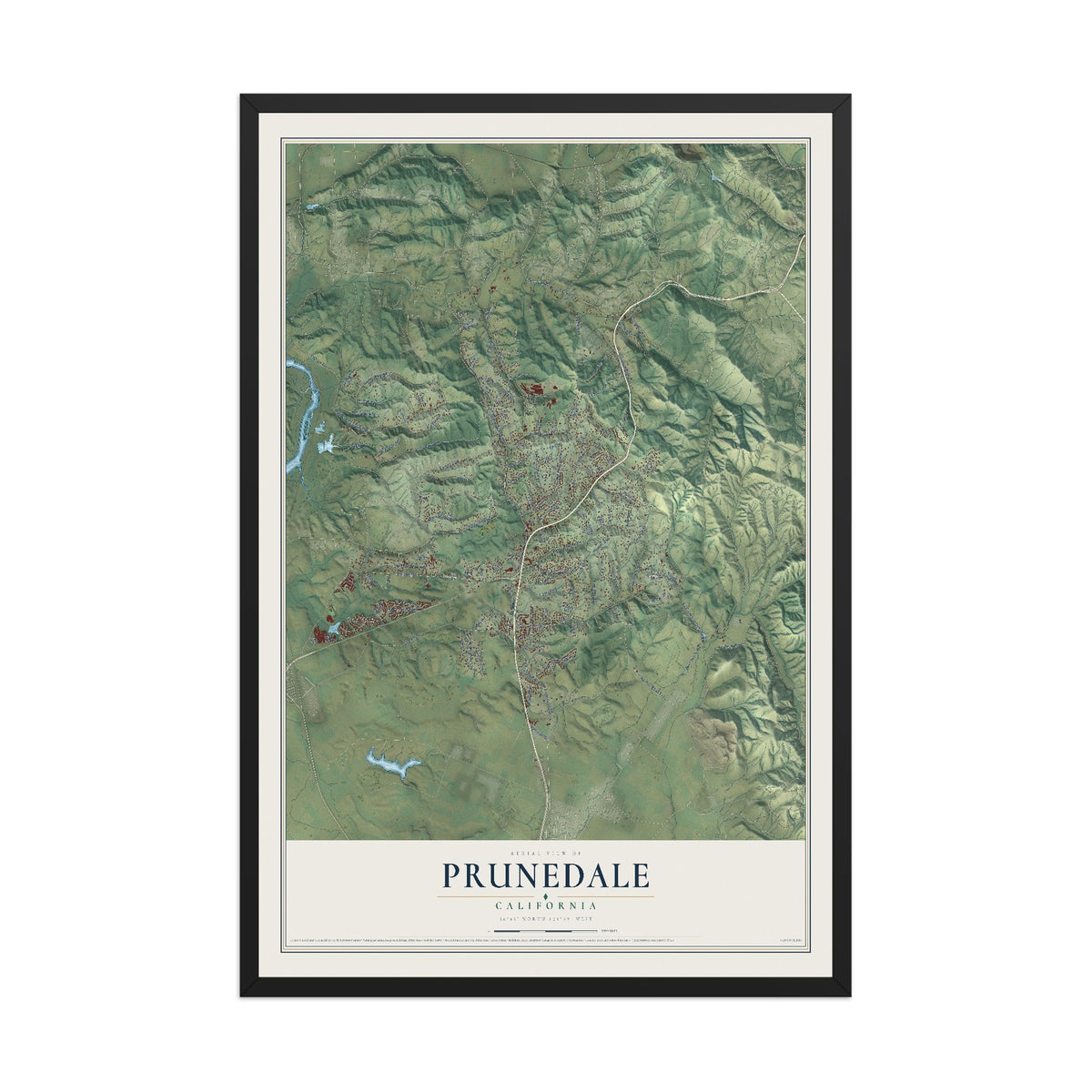 Map of Prunedale, California, 12 x 18 inch print in a black wood frame