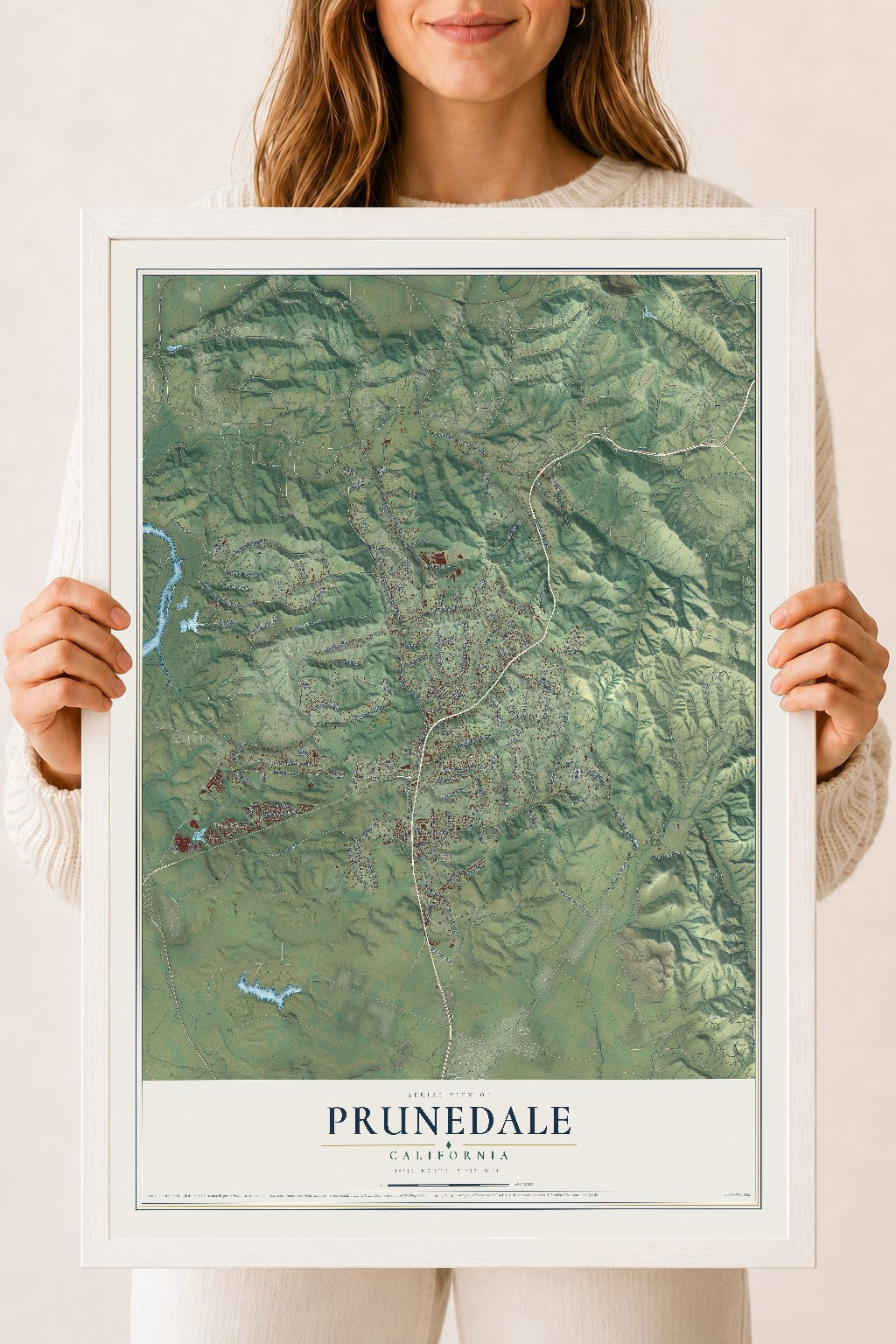 Map of Prunedale, California, 18 x 24 inch print in a white wood frame