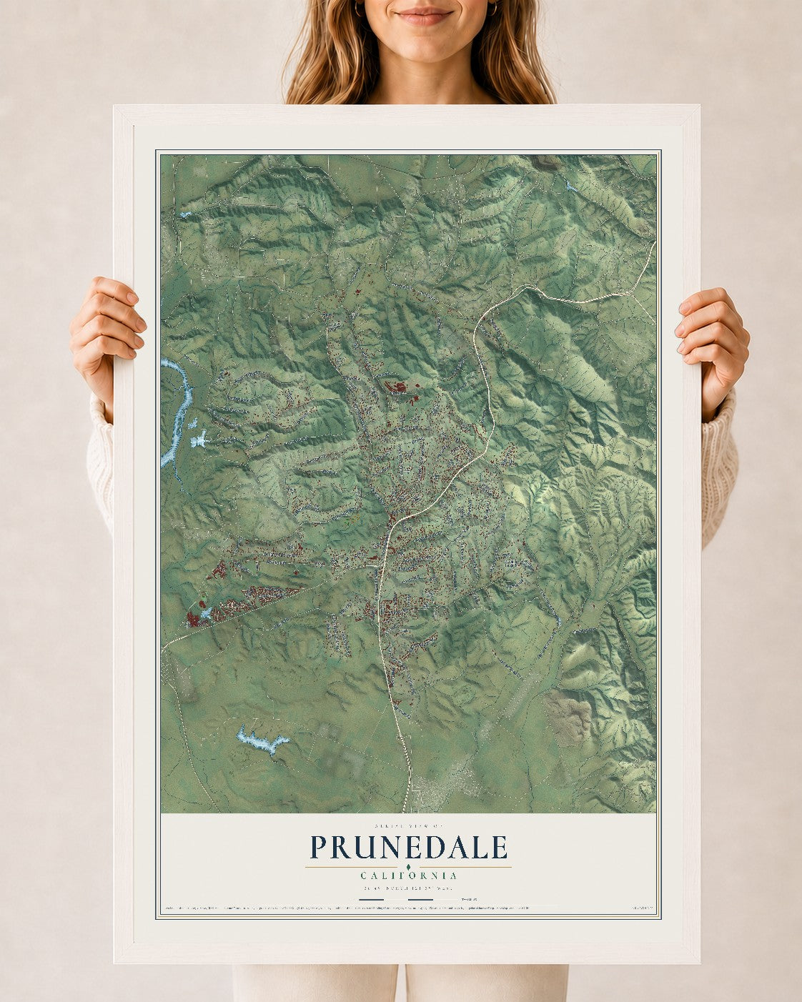 Map of Prunedale, California, 24 x 36 inch print in a white wood frame