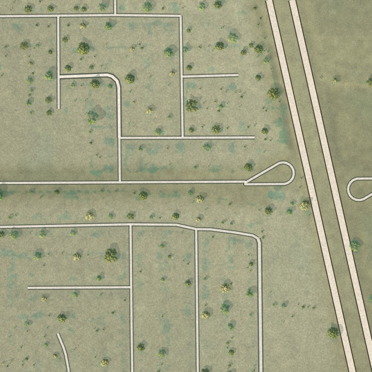 Close-up of the map of Pumpkin Center, California print showing street and building detail