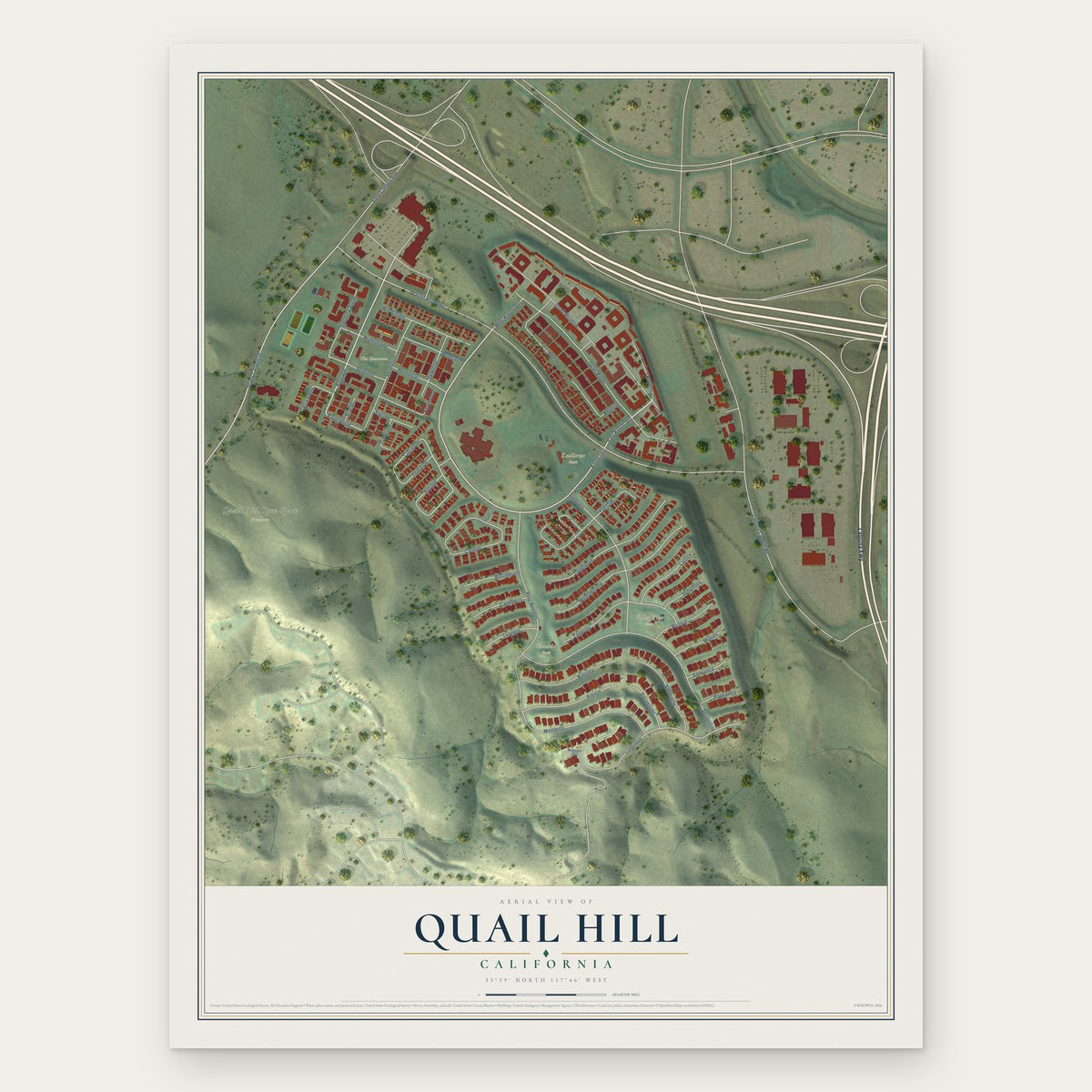 Quail Hill, California map print, the full design