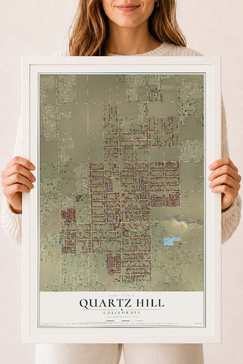 Map of Quartz Hill, California, 18 x 24 inch print in a white wood frame