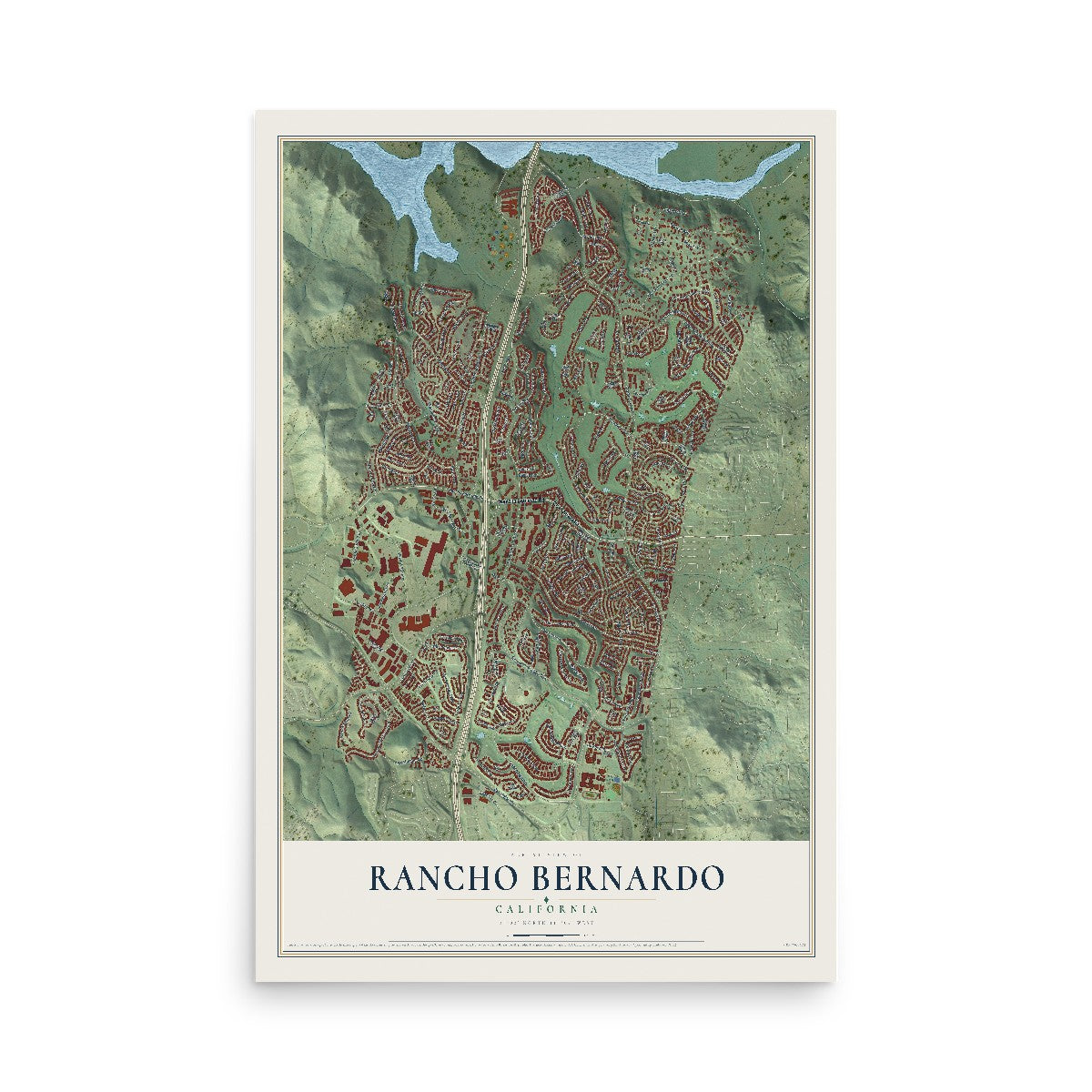 Map of Rancho Bernardo, California, 12 x 18 inch unframed archival matte print