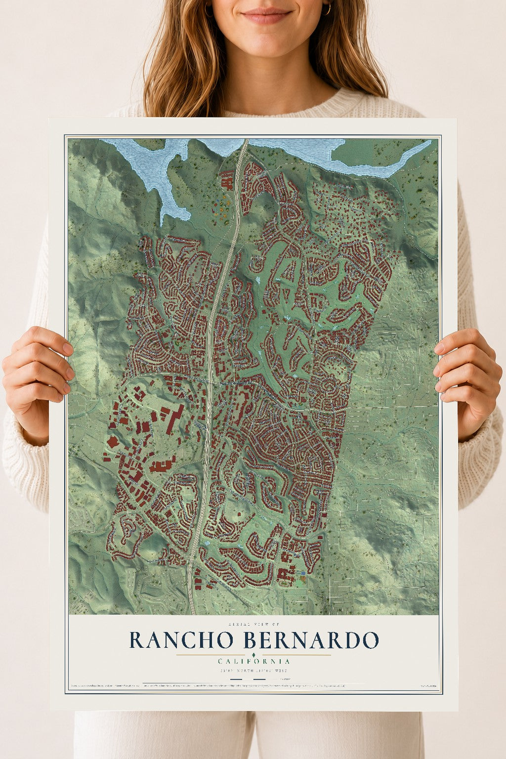 Map of Rancho Bernardo, California, 18 x 24 inch unframed archival matte print