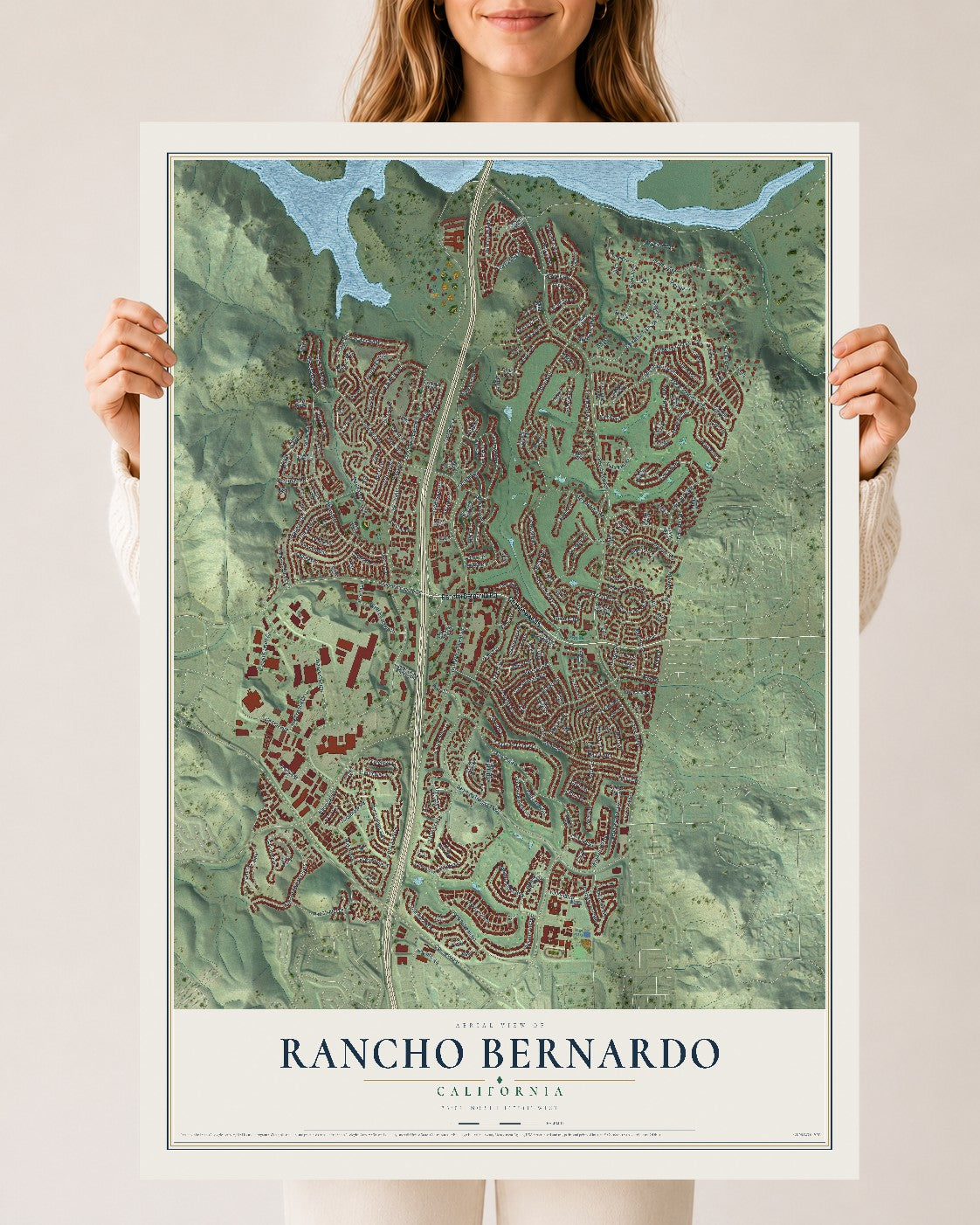 Map of Rancho Bernardo, California, 24 x 36 inch unframed archival matte print