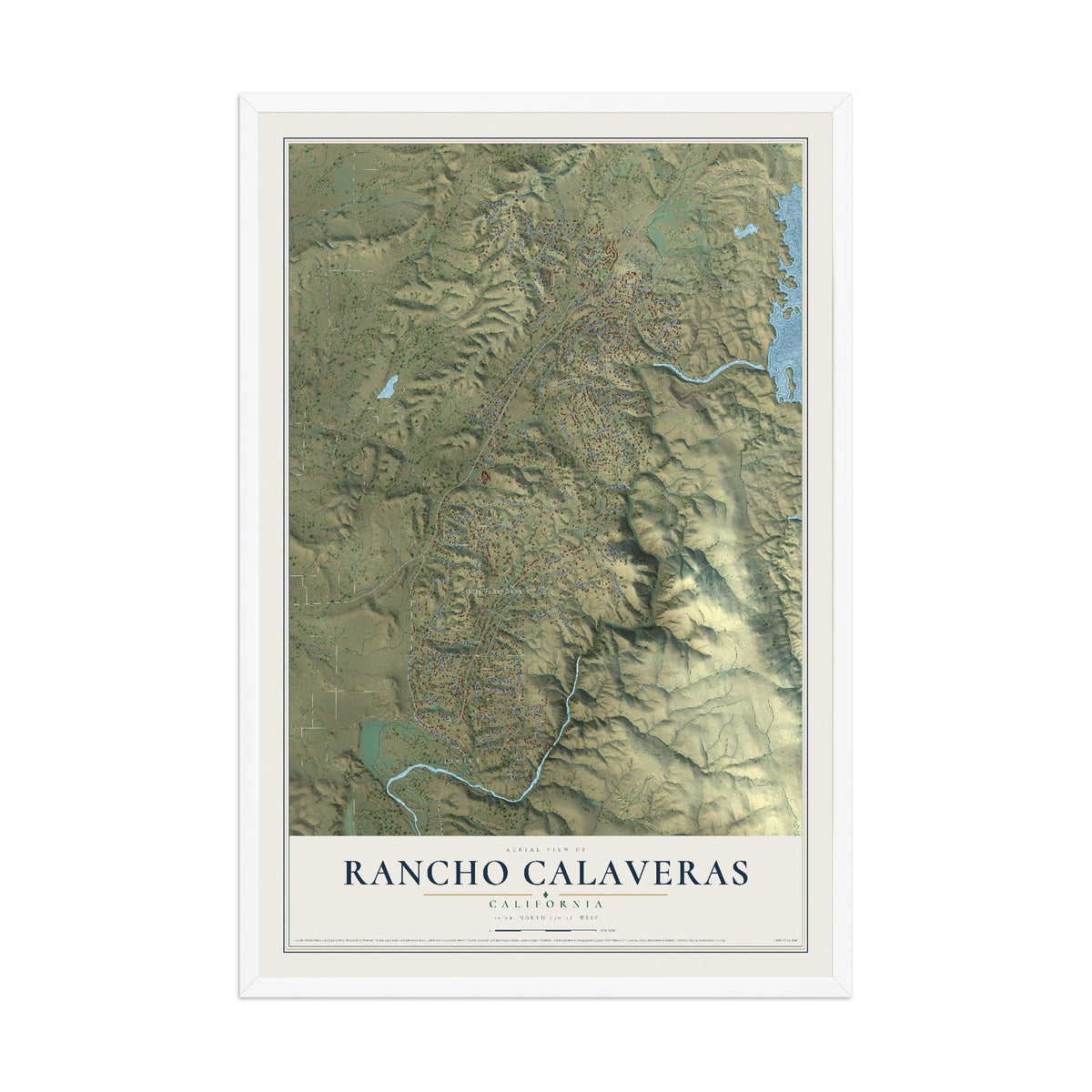 Map of Rancho Calaveras, California, 12 x 18 inch print in a white wood frame