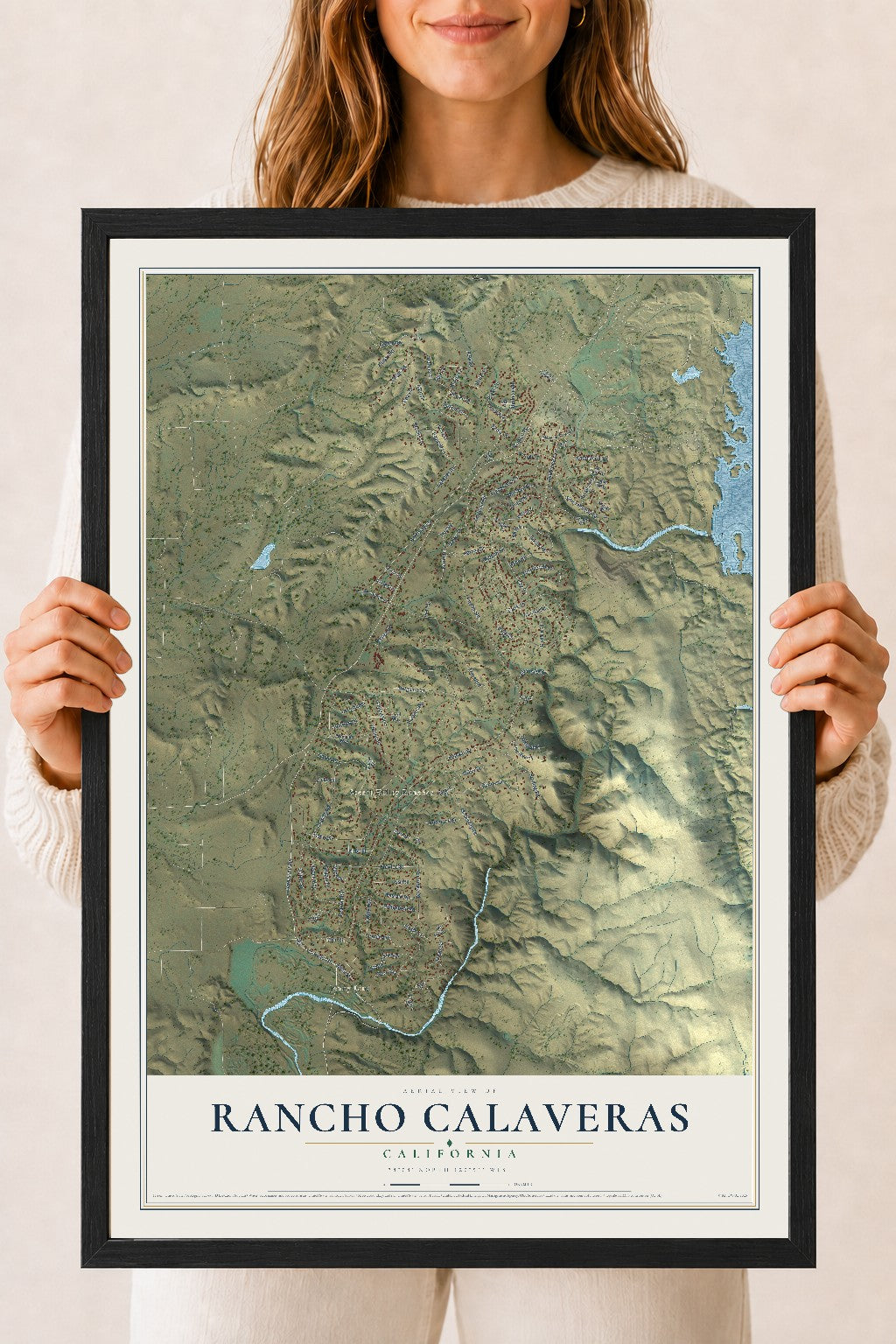 Map of Rancho Calaveras, California, 18 x 24 inch print in a black wood frame