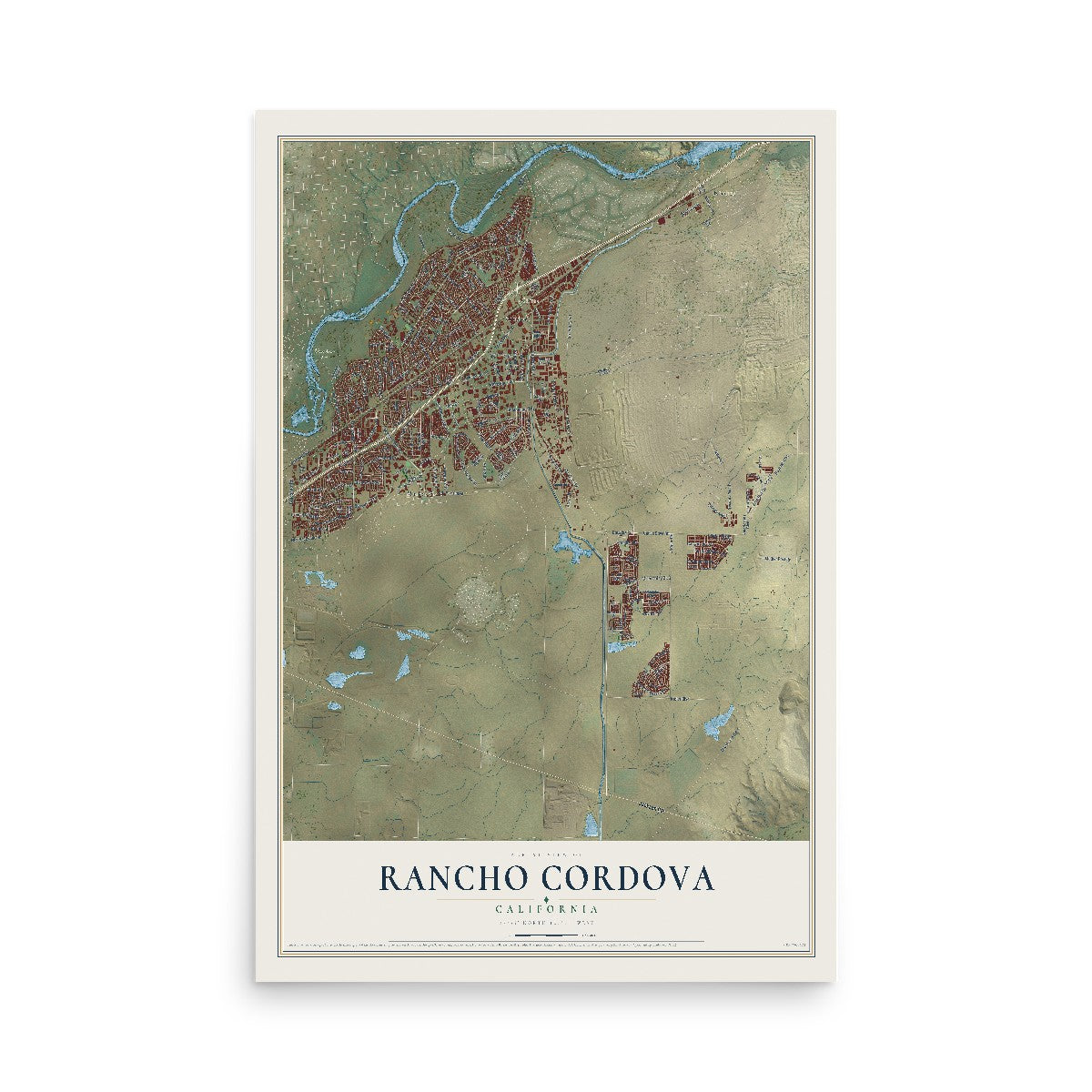 Map of Rancho Cordova, California, 12 x 18 inch unframed archival matte print