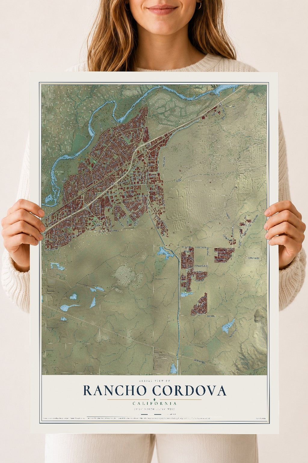 Map of Rancho Cordova, California, 18 x 24 inch unframed archival matte print