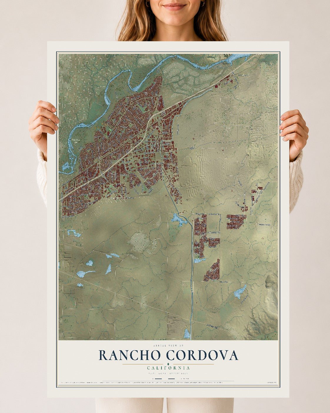 Map of Rancho Cordova, California, 24 x 36 inch unframed archival matte print