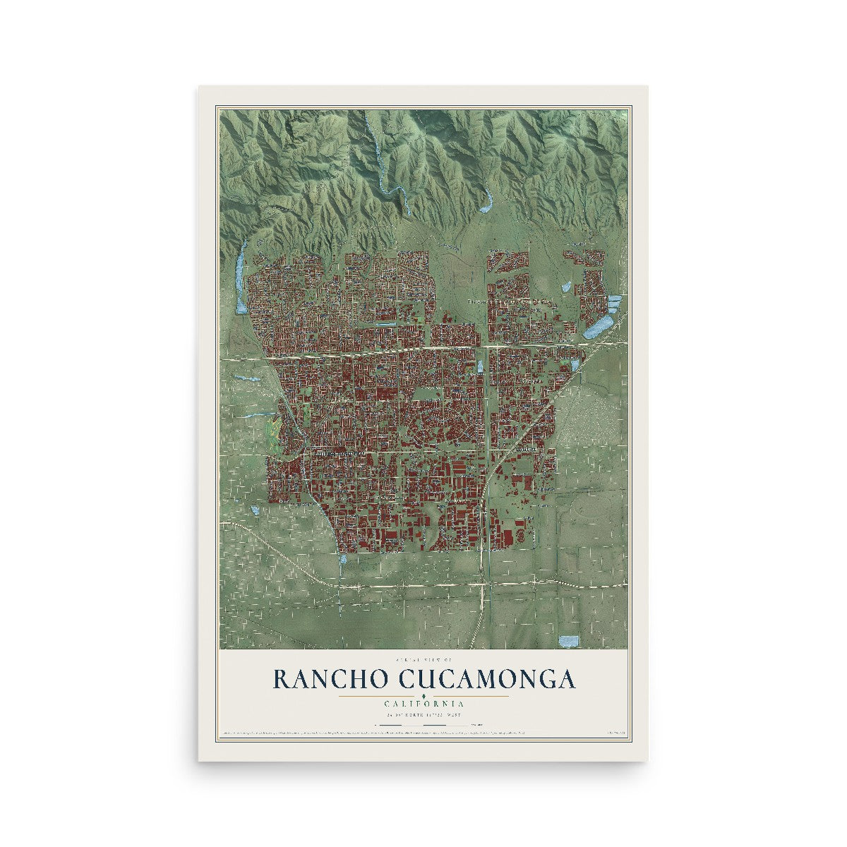 Map of Rancho Cucamonga, California, 12 x 18 inch unframed archival matte print