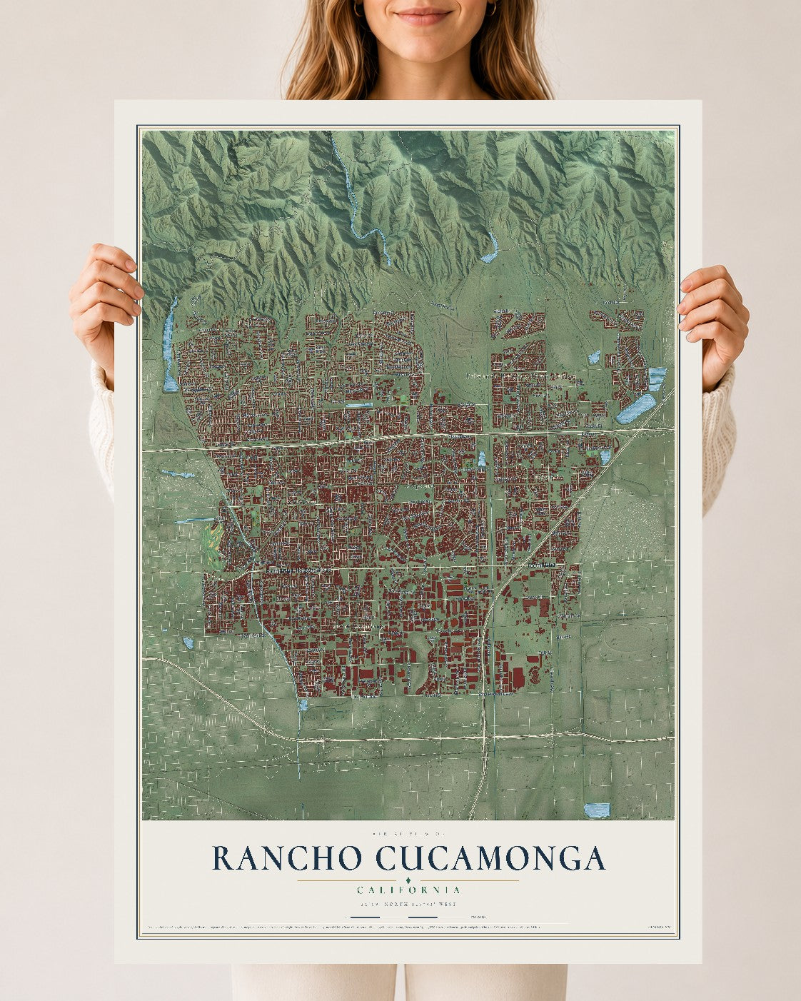Map of Rancho Cucamonga, California, 24 x 36 inch unframed archival matte print