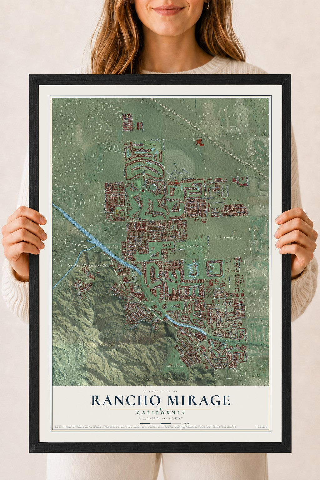 Map of Rancho Mirage, California, 18 x 24 inch print in a black wood frame