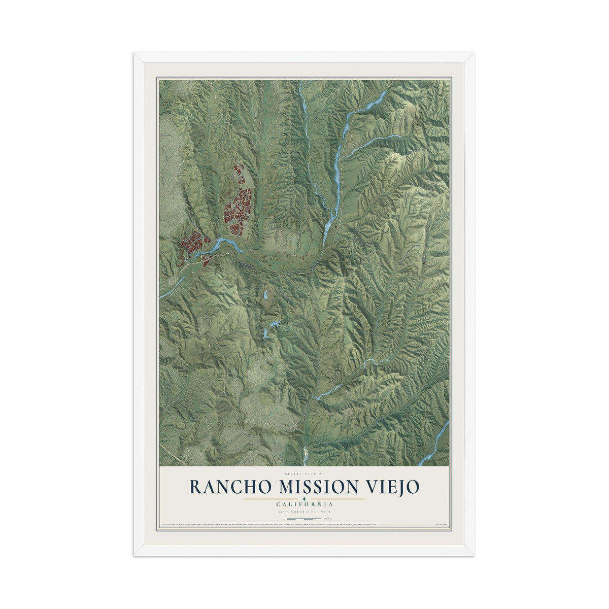 Map of Rancho Mission Viejo, California, 12 x 18 inch print in a white wood frame
