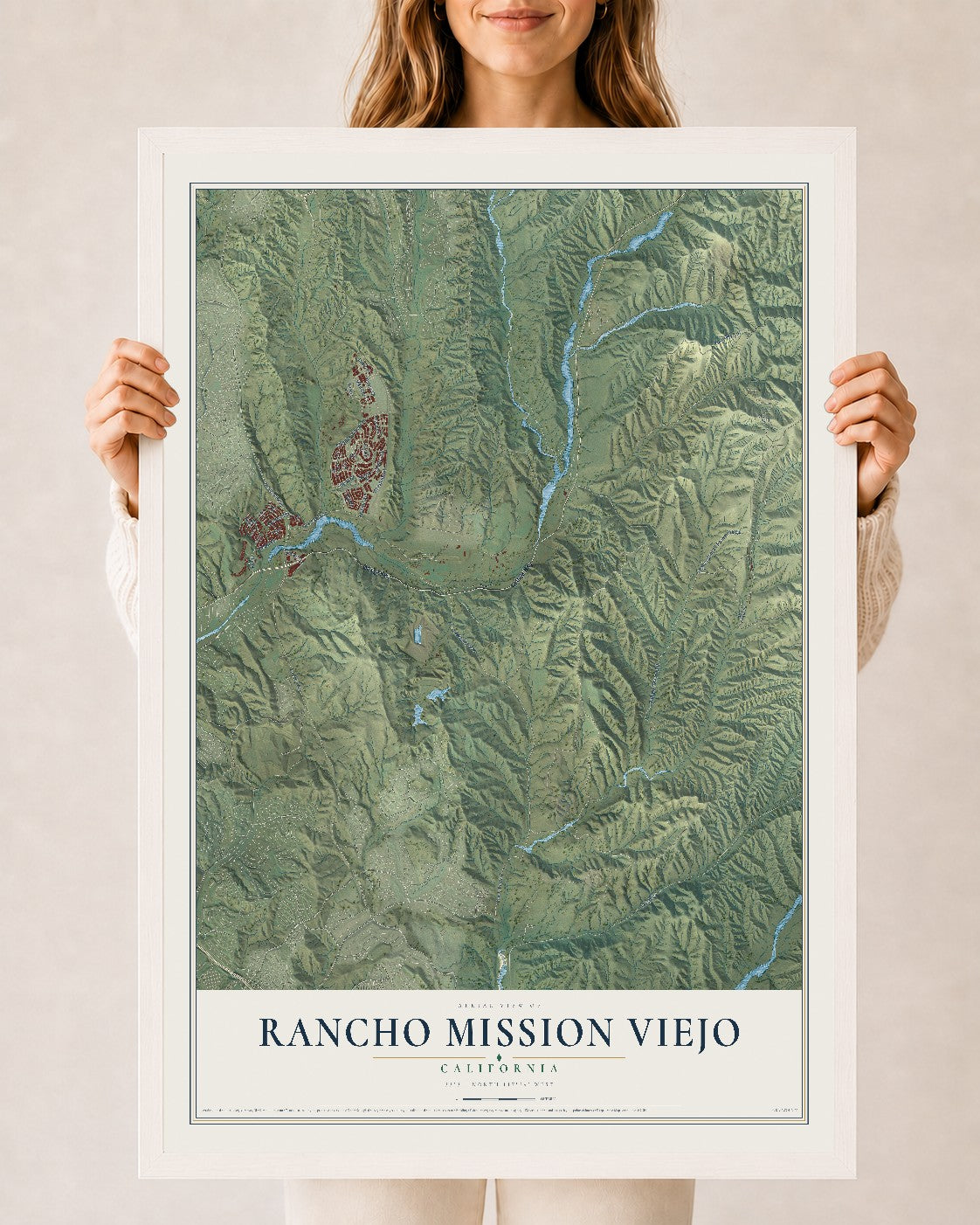 Map of Rancho Mission Viejo, California, 24 x 36 inch print in a white wood frame