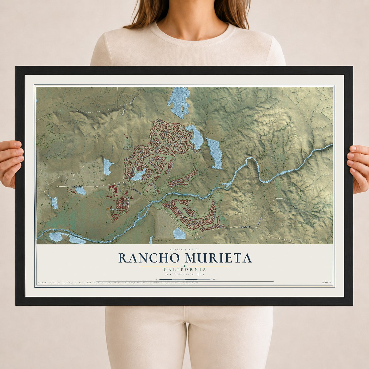 Map of Rancho Murieta, California, 18 x 24 inch print in a black wood frame