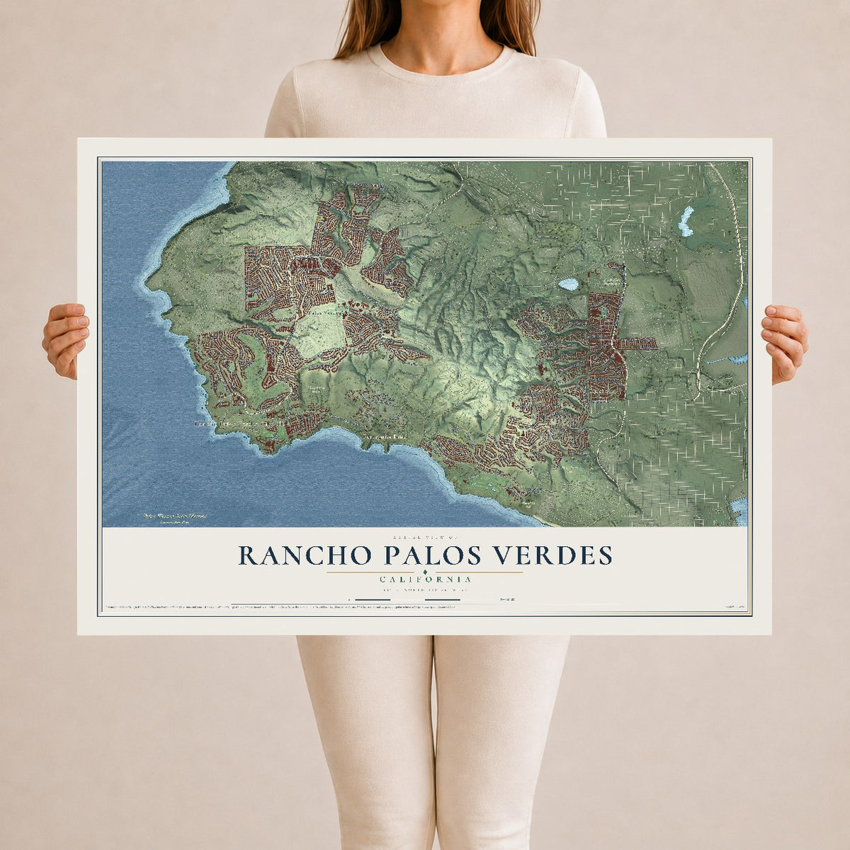 Map of Rancho Palos Verdes, California, 24 x 36 inch unframed archival matte print
