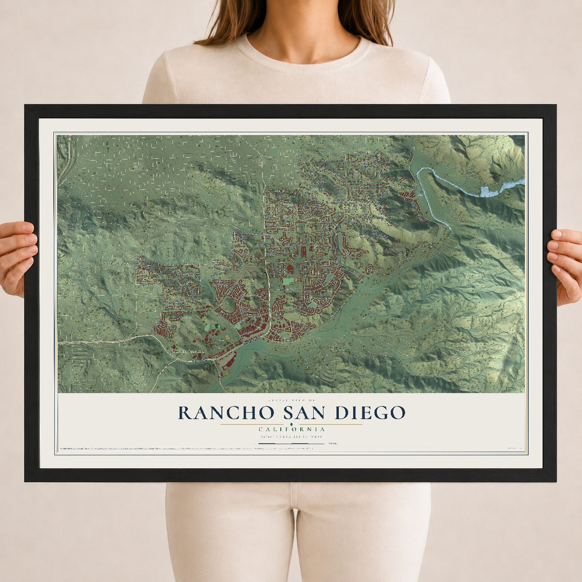 Map of Rancho San Diego, California, 18 x 24 inch print in a black wood frame