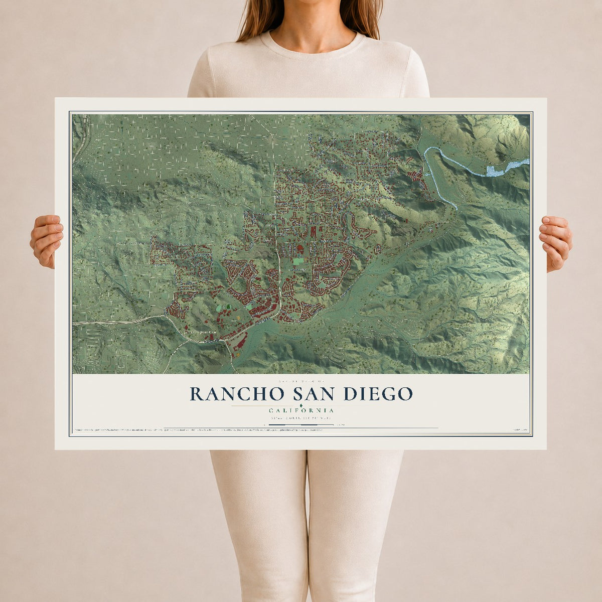 Map of Rancho San Diego, California, 24 x 36 inch unframed archival matte print
