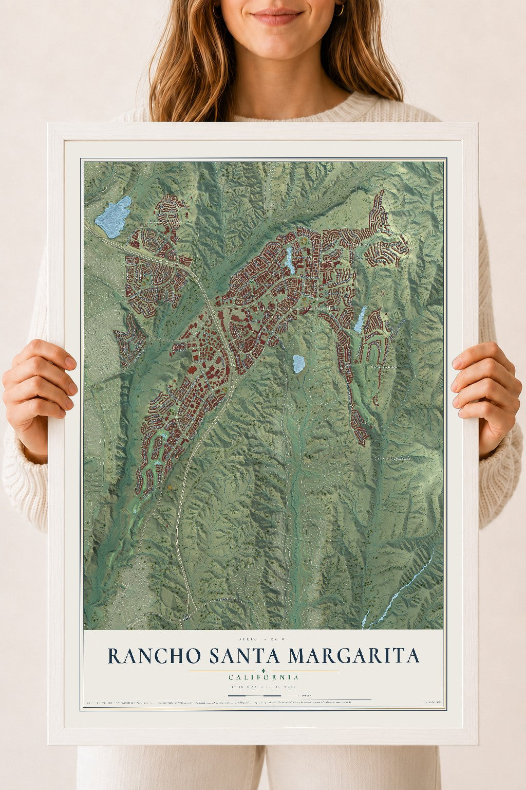 Map of Rancho Santa Margarita, California, 18 x 24 inch print in a white wood frame