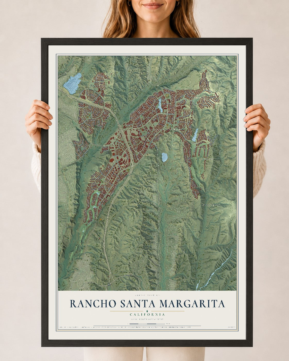 Map of Rancho Santa Margarita, California, 24 x 36 inch print in a black wood frame